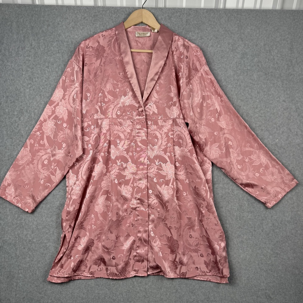 Vintage Victorias Secret Sleep Shirt Womens M/L Pink Floral Floral Satin Pajamas
